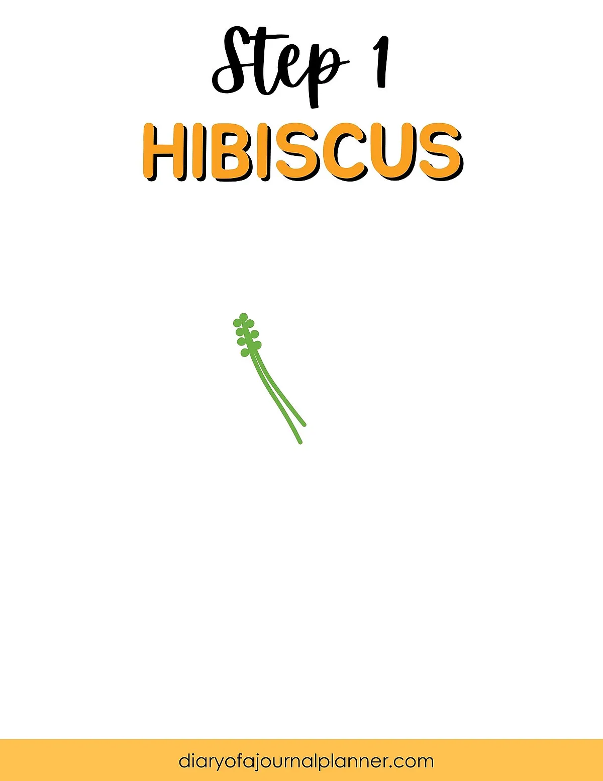 Step 1 of drawing a hibiscus flower, featuring simple green stem lines on a white background.