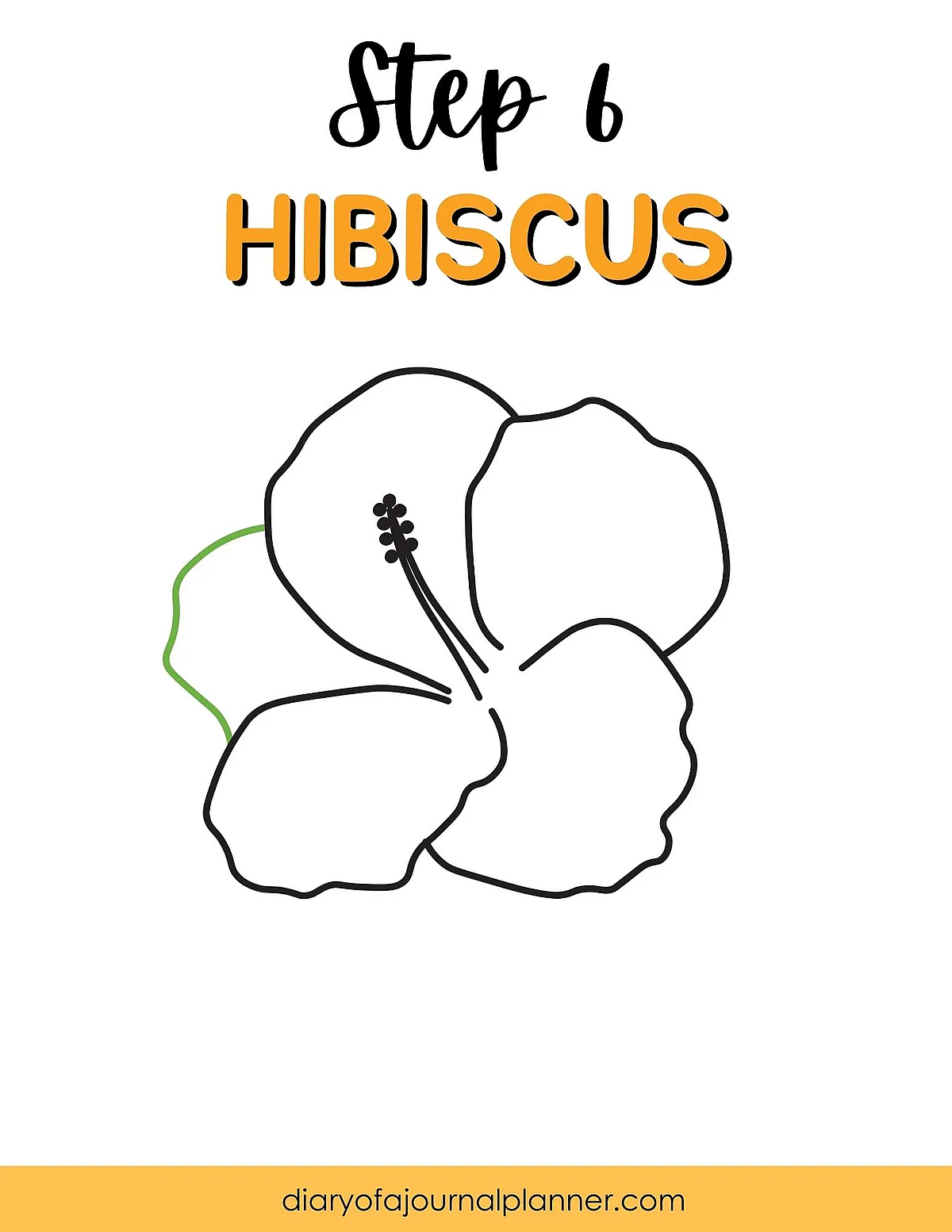 Illustration showing step 6 of drawing a hibiscus flower with simple lines.