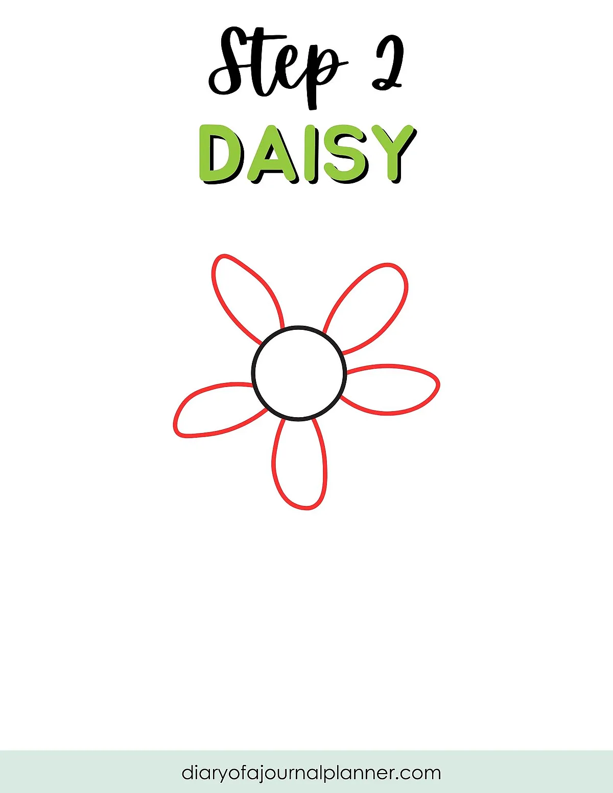 Step 2: Drawing a daisy flower with simple outlines for beginners, diaryofajournalplanner.com tutorial guide.