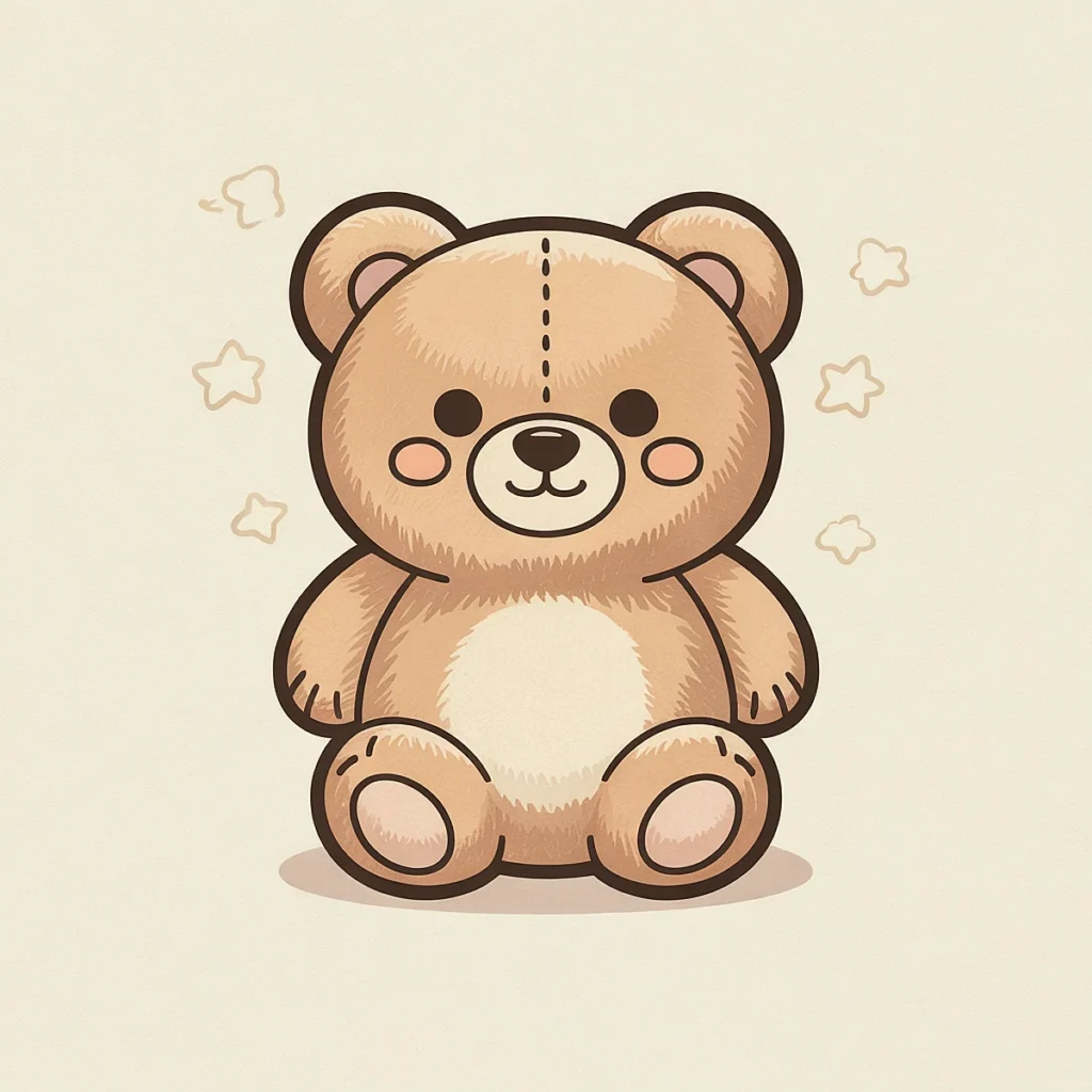 Cute cartoon teddy bear surrounded by stars, adorable plush toy illustration.