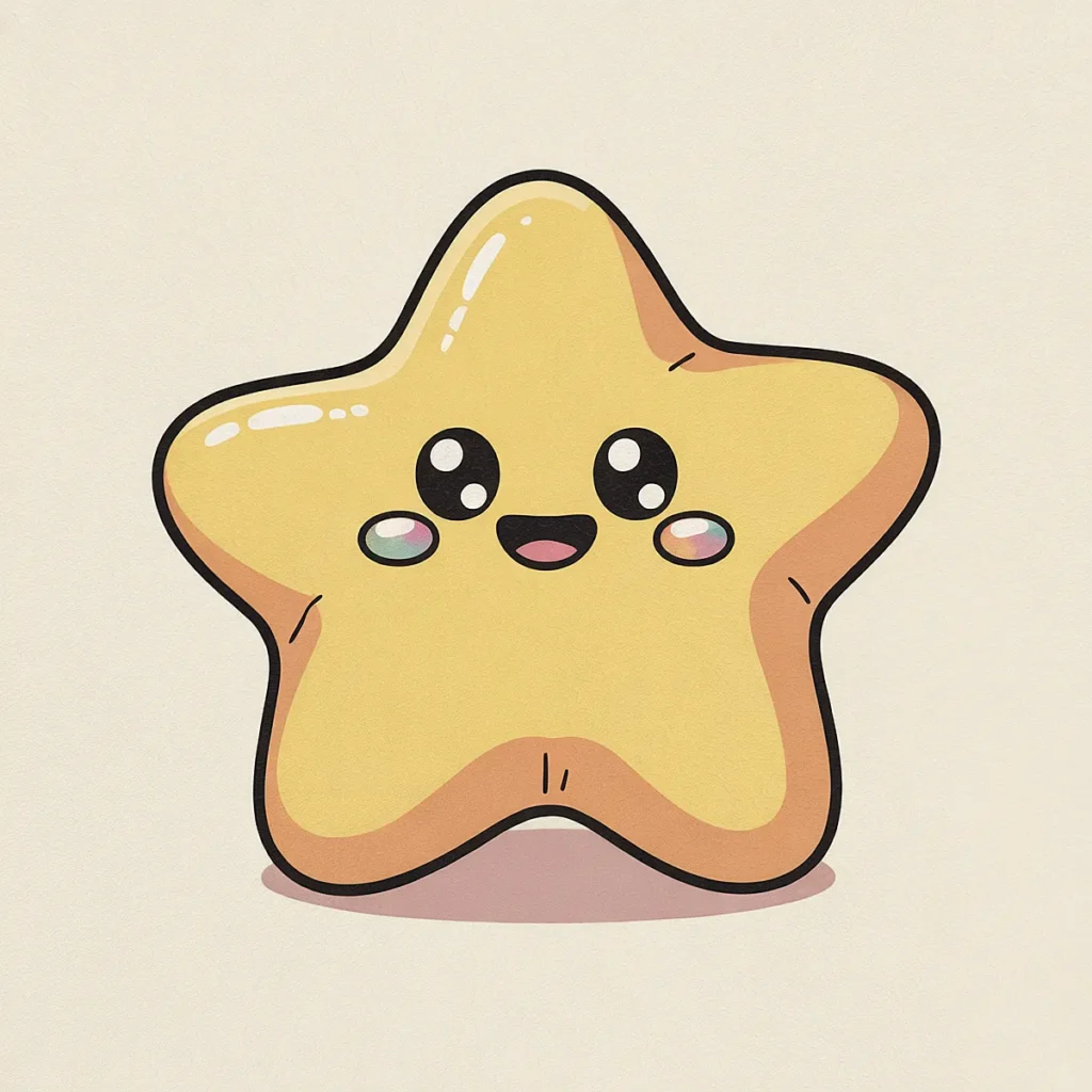 Cute kawaii star character with a smiling face, cartoon illustration.