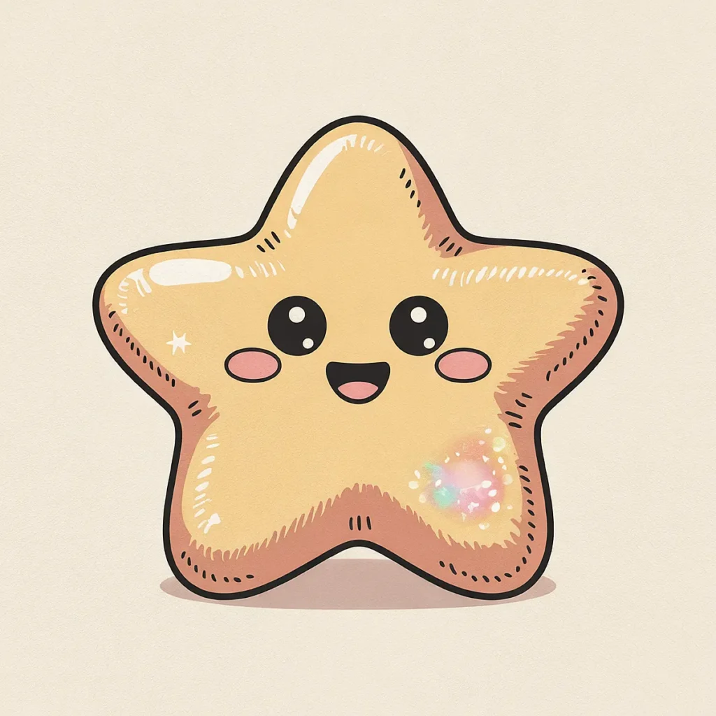 Cute smiling starfish cartoon with blushing cheeks on a cream background, showcasing playful and whimsical design.