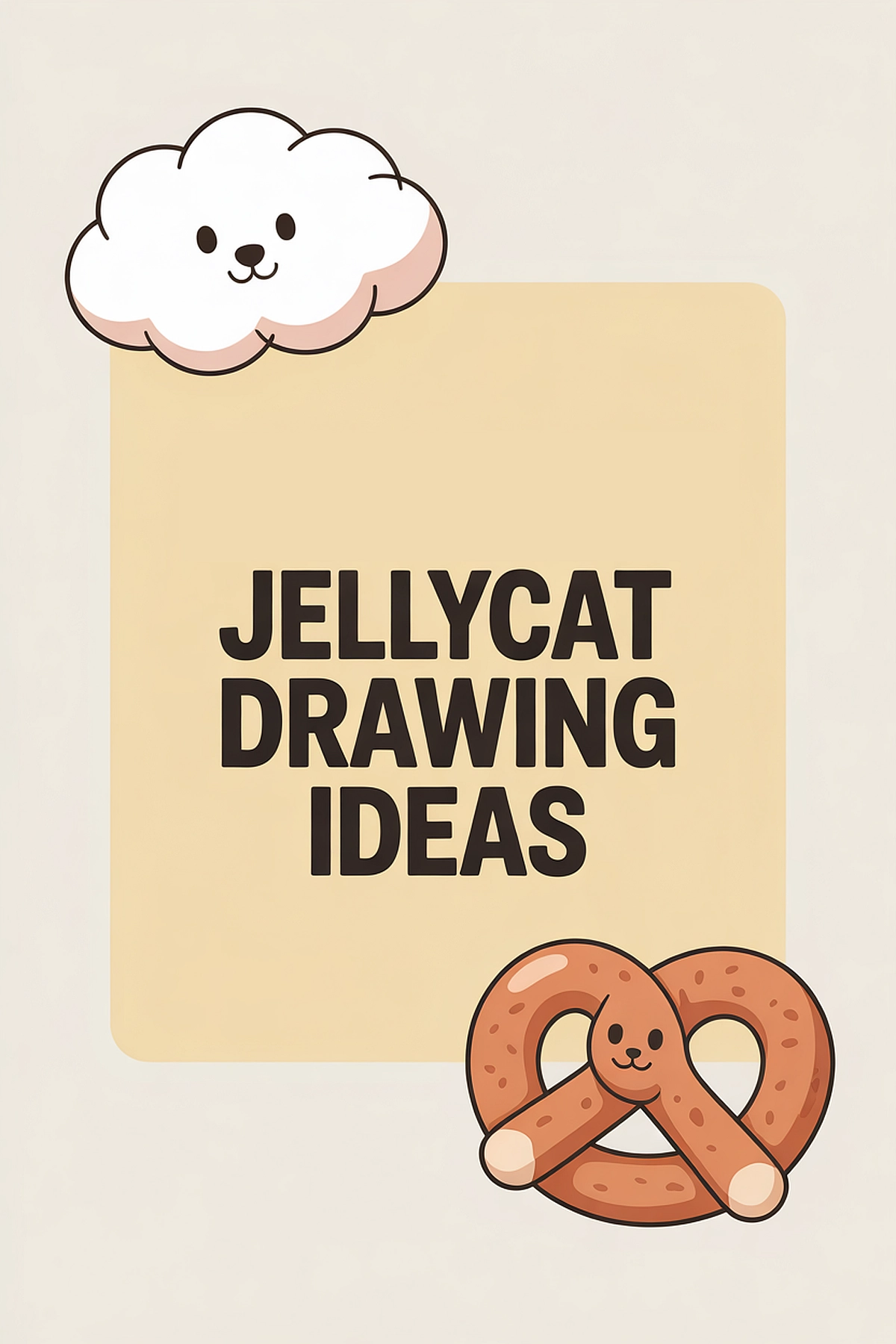 Cute Jellycat drawing ideas poster with cloud and pretzel illustrations.
