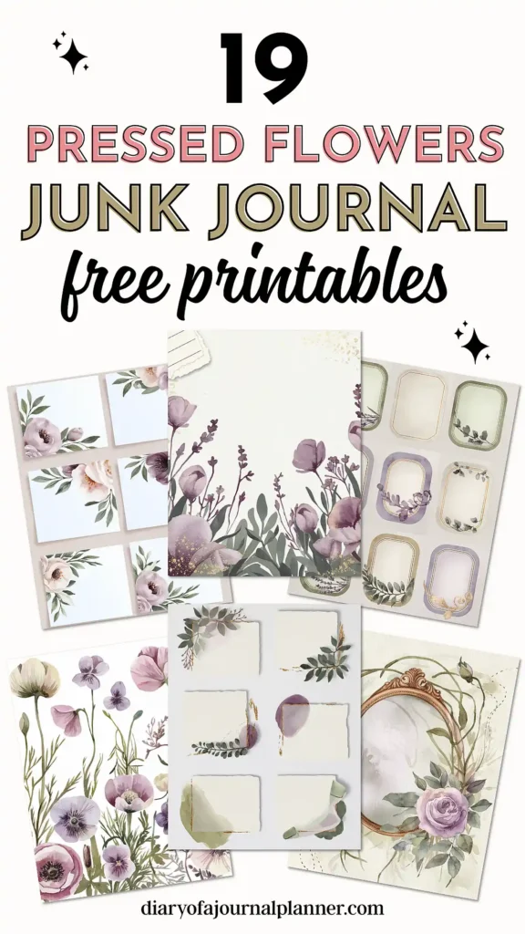 19 Pressed Flowers Junk Journal Free Printables for Creative Scrapbooking Projects.