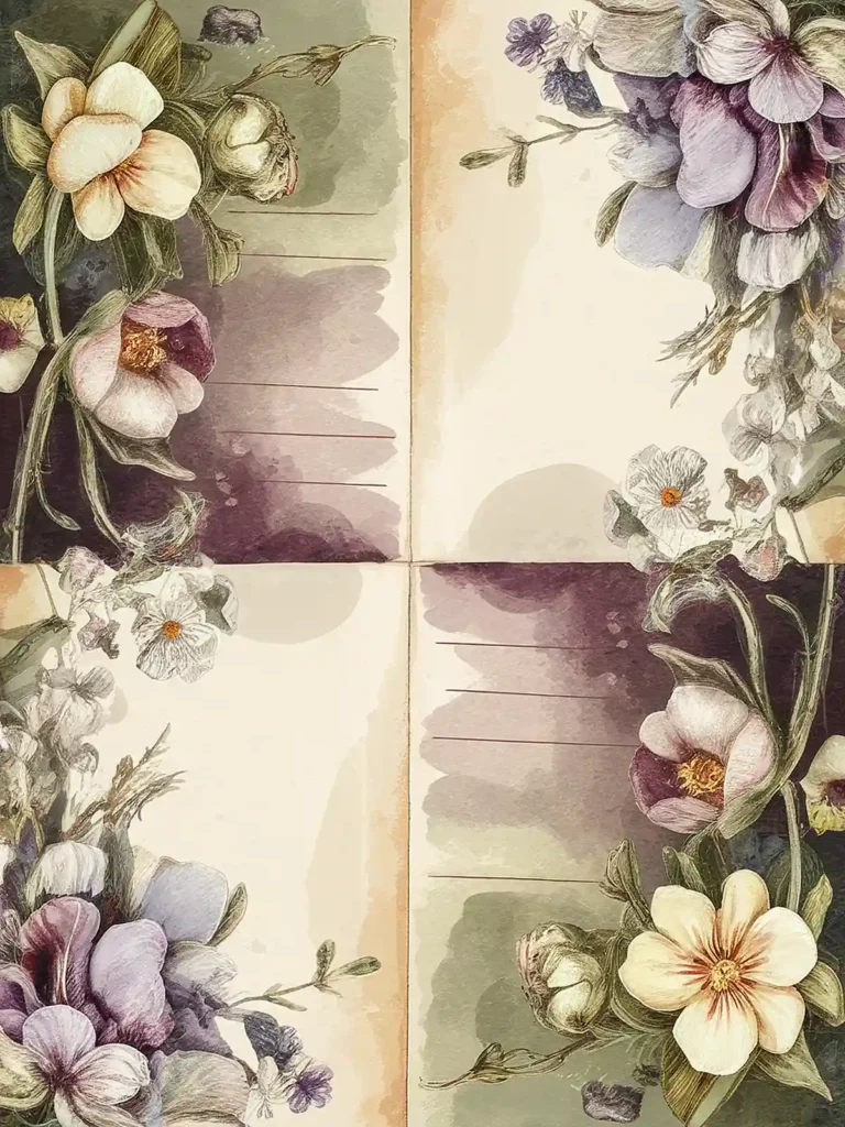 Vintage floral illustration with pastel blooms and soft colors, ideal for elegant stationery or artistic backgrounds.