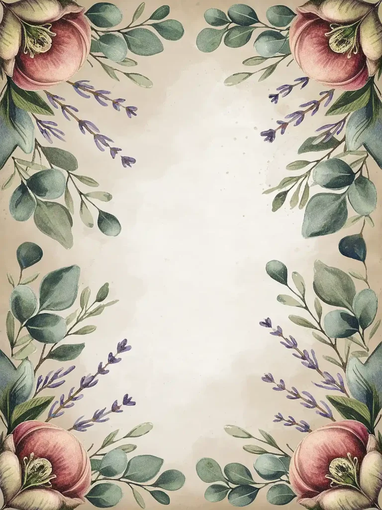 Vintage floral frame with watercolor flowers and green leaves on an elegant beige background. Perfect for invitations.