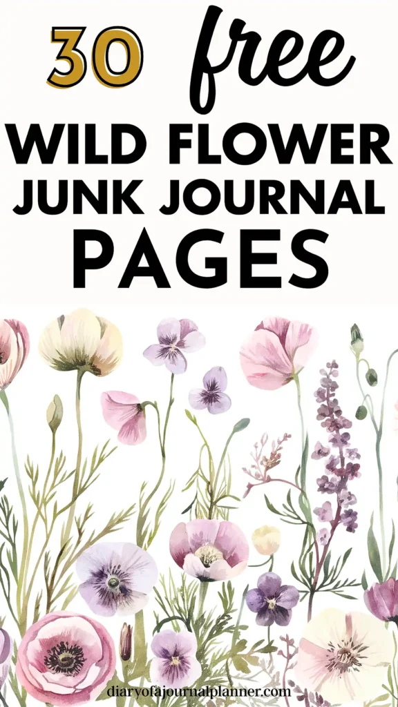 30 free wild flower junk journal pages with floral illustrations for creative journaling by diaryofajournalplanner.com