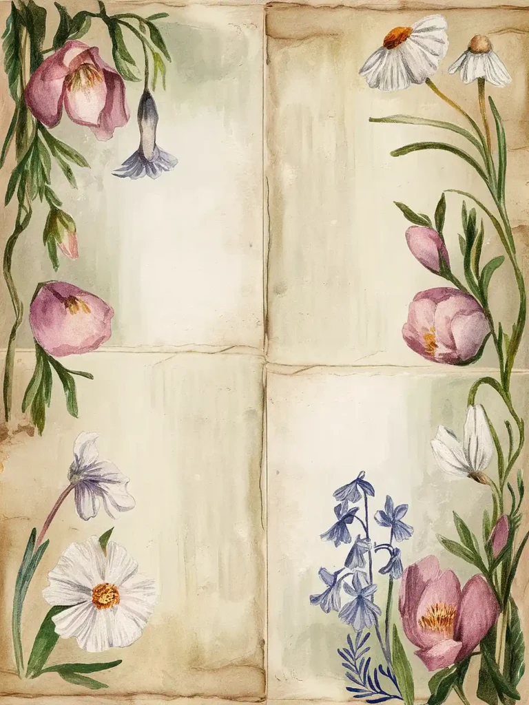 Vintage floral background with pink and white flowers on a textured paper. Perfect for invitations or stationery.