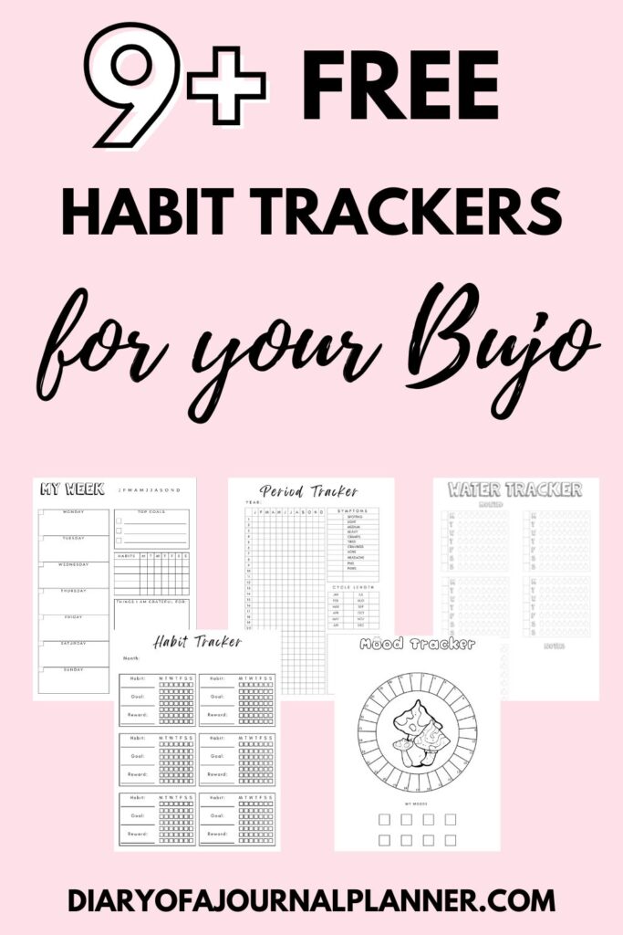 Free habit trackers for bullet journaling with templates for tracking moods, periods, and more.