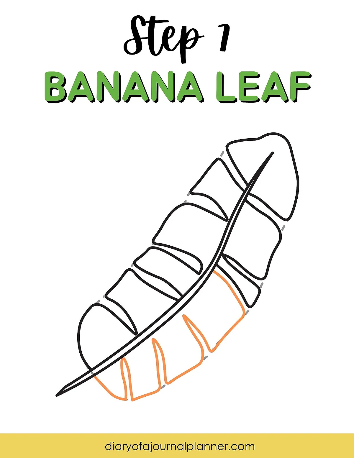 Drawing tutorial: Step 1 of how to sketch a banana leaf outline.