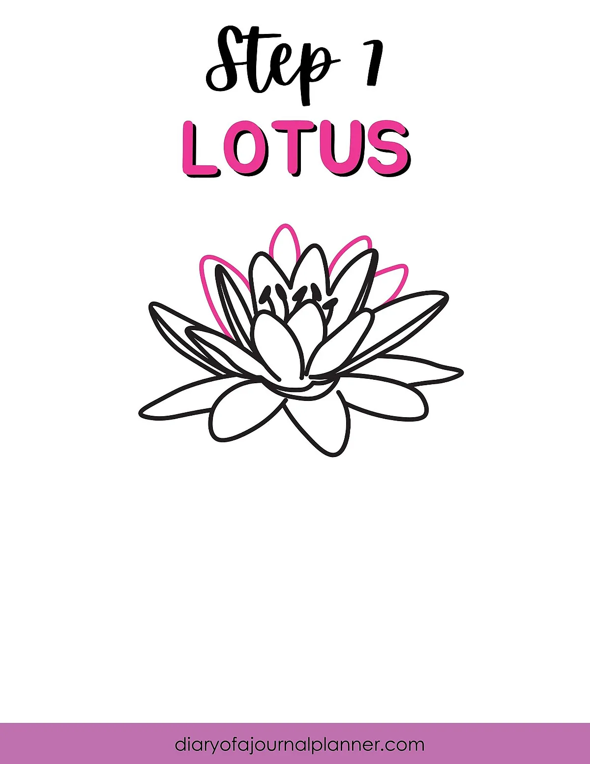 Step 1: Simple lotus flower drawing guide with pink accents.