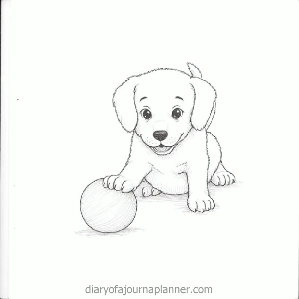 Cute puppy playing with a ball, sketched in black and white. Perfect image for a playful pet theme.