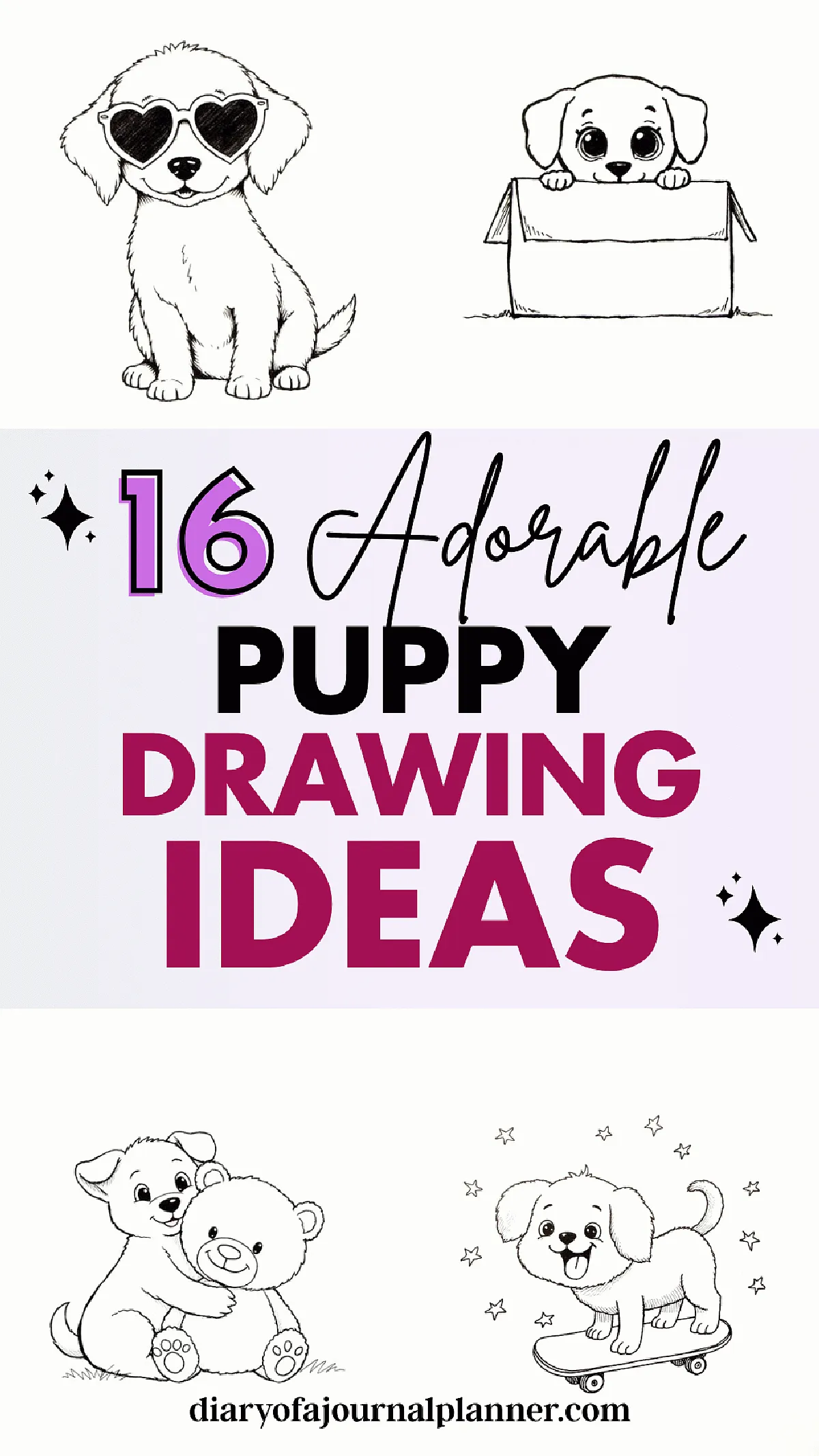 Explore 16 adorable puppy drawing ideas, perfect for creative inspiration and art projects.