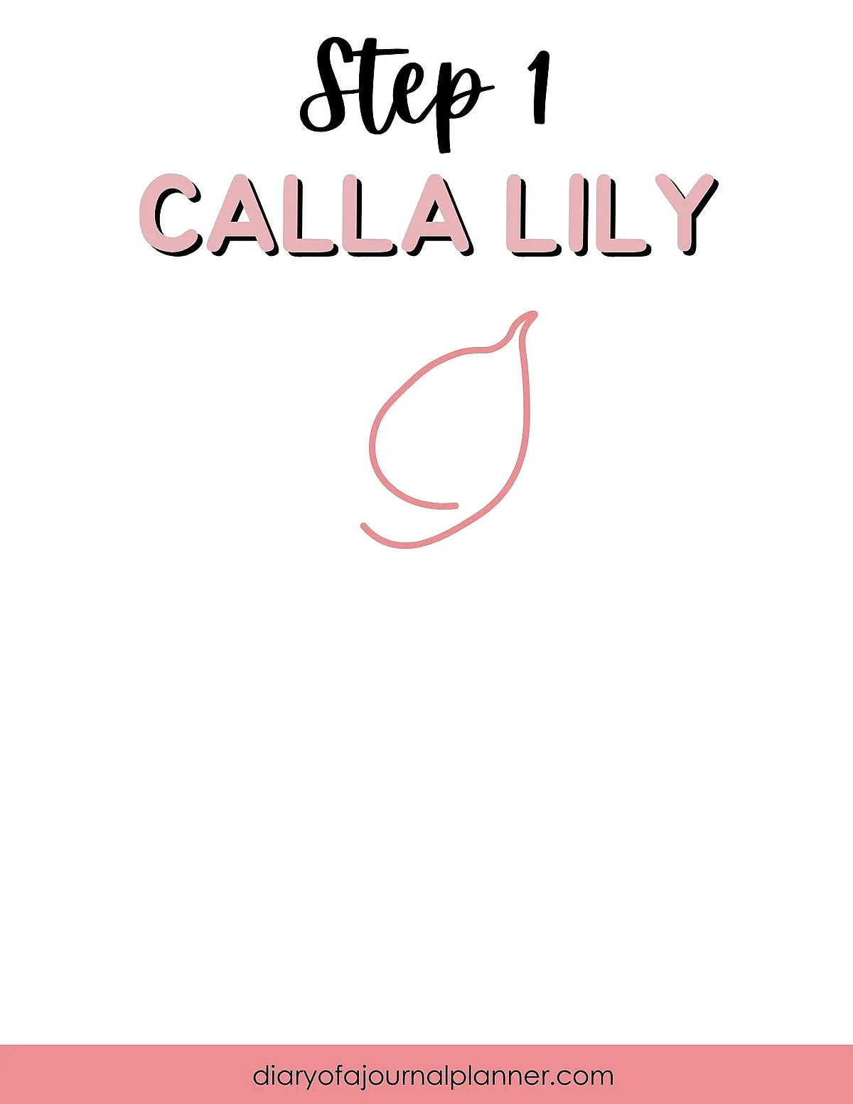 Step 1 drawing guide for calla lily with simple line art on a white background.