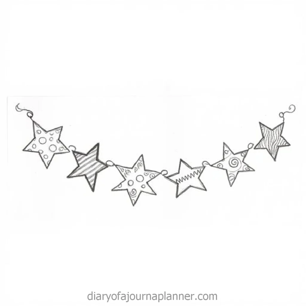 String of doodled stars with various patterns, connected in a whimsical style.