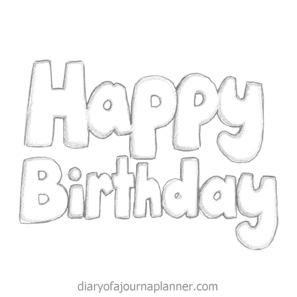 Happy Birthday text in playful, sketched style.
