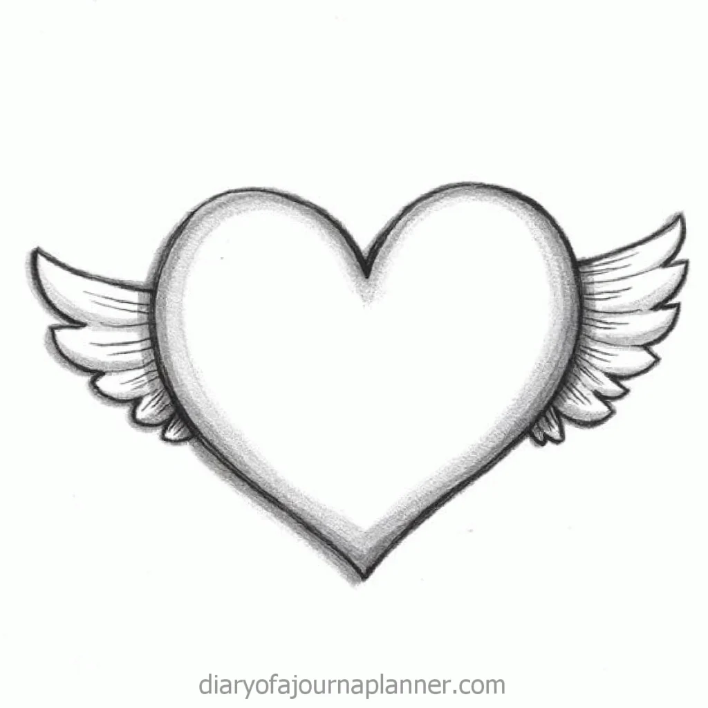 Illustration of a heart with wings sketch, symbolizing freedom and love, ideal for creative projects and designs.