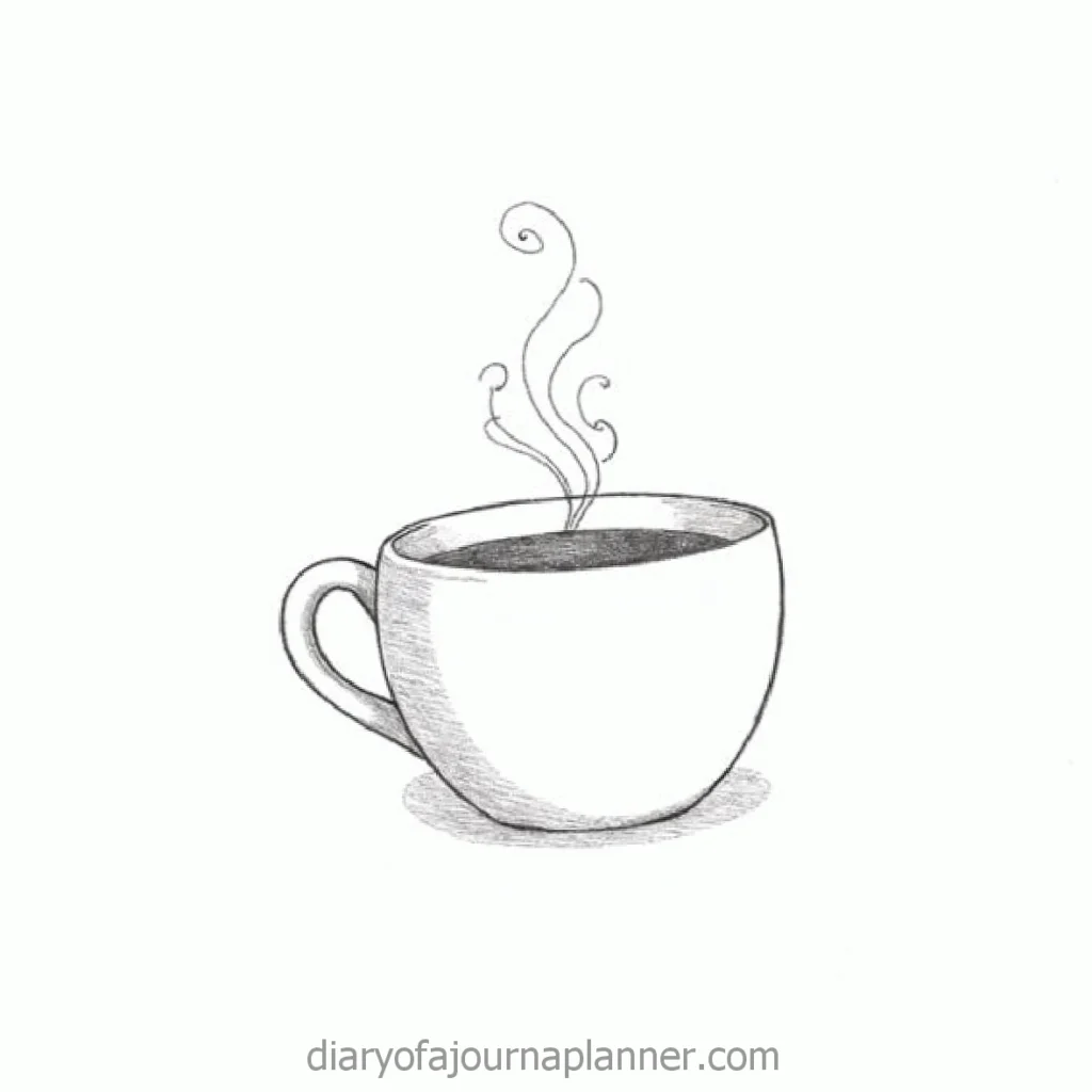 Sketch of a steaming coffee cup on a white background, perfect for relaxing moments or cozy morning routines.