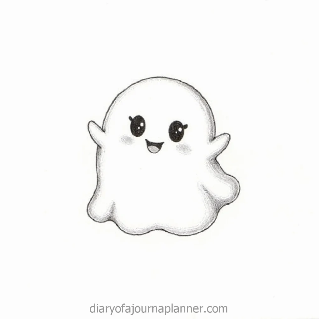 Cute smiling ghost illustration, perfect for Halloween-themed designs and decorations.