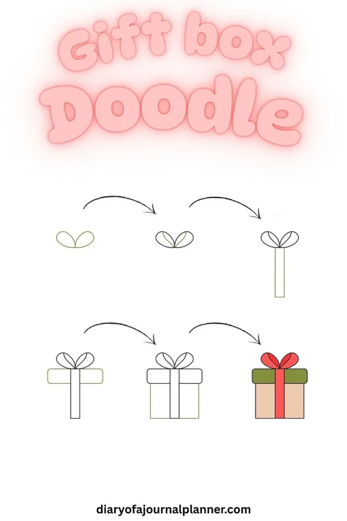 Step-by-step guide: How to draw a doodle gift box with bows and arrows. Perfect for planners.