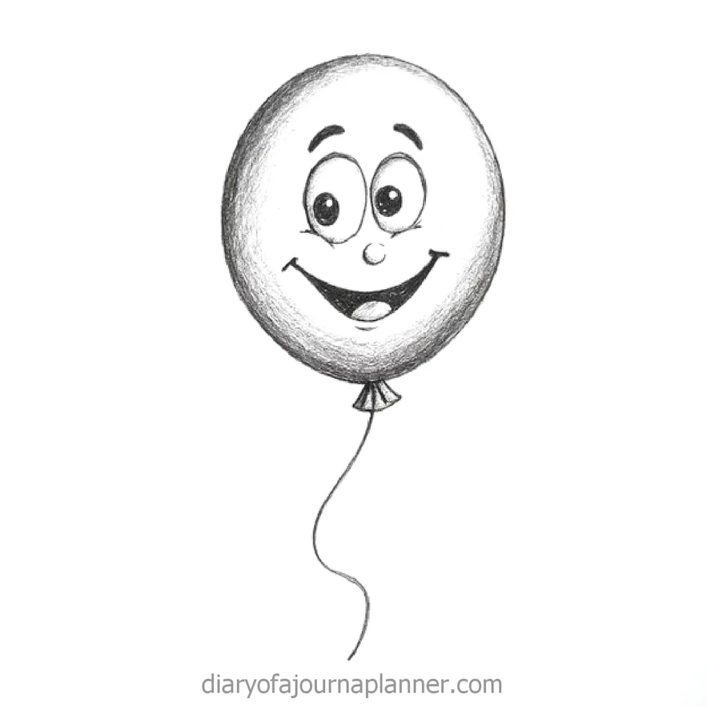 Smiling face drawn on a sketch balloon, conveying happiness and joy.