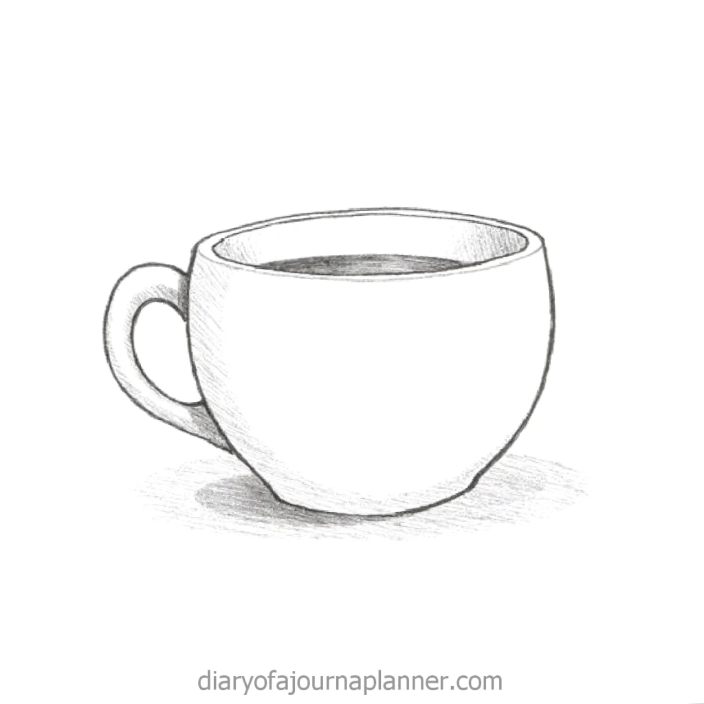 Hand-drawn sketch of a coffee cup on a white background, perfect for a minimalist design theme.