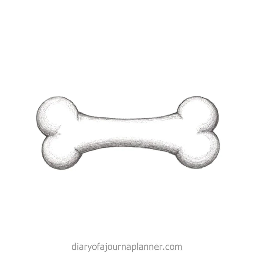 Illustrated dog bone sketch in black and white, symbolizing pet treats or bone shape.