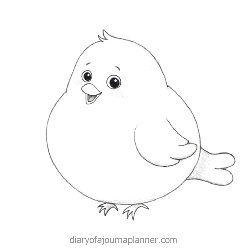Cute cartoon bird drawing with a round body and cheerful expression, perfect for art and design inspiration.