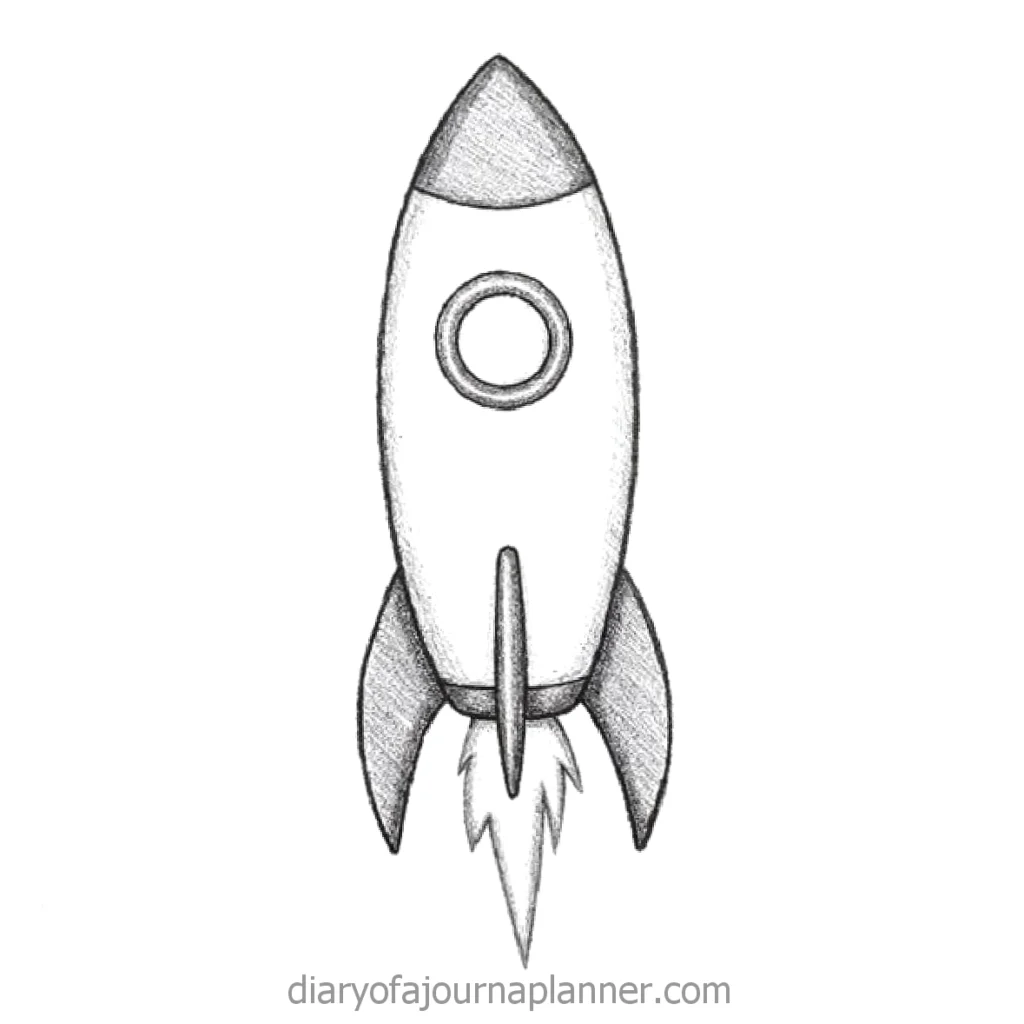 Pencil sketch of a rocket in flight, symbolizing innovation and exploration.