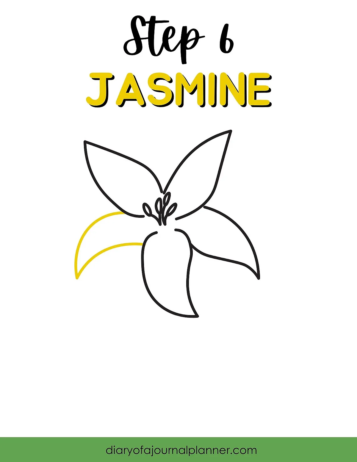 Step 6: Simple jasmine flower drawing tutorial by diaryofajournalplanner.com.