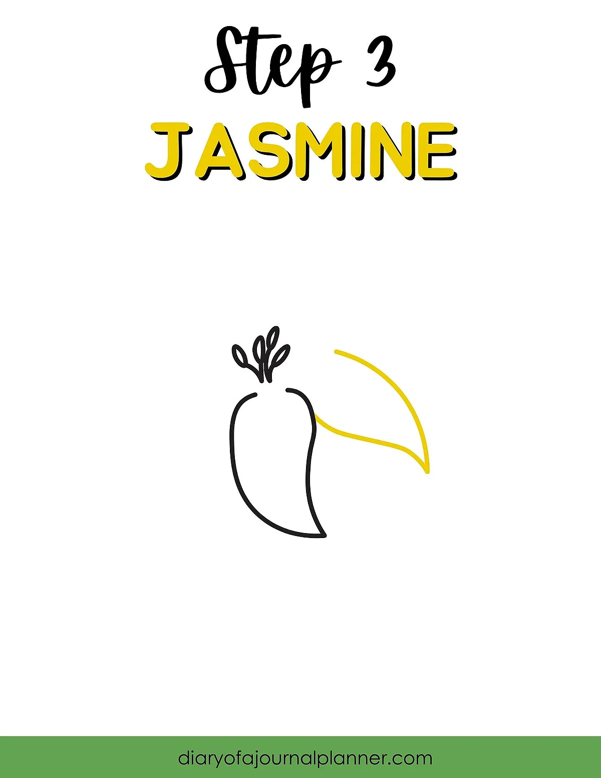 Step 3: Jasmine bullet journal doodle guide with simple leaf and flower illustration.