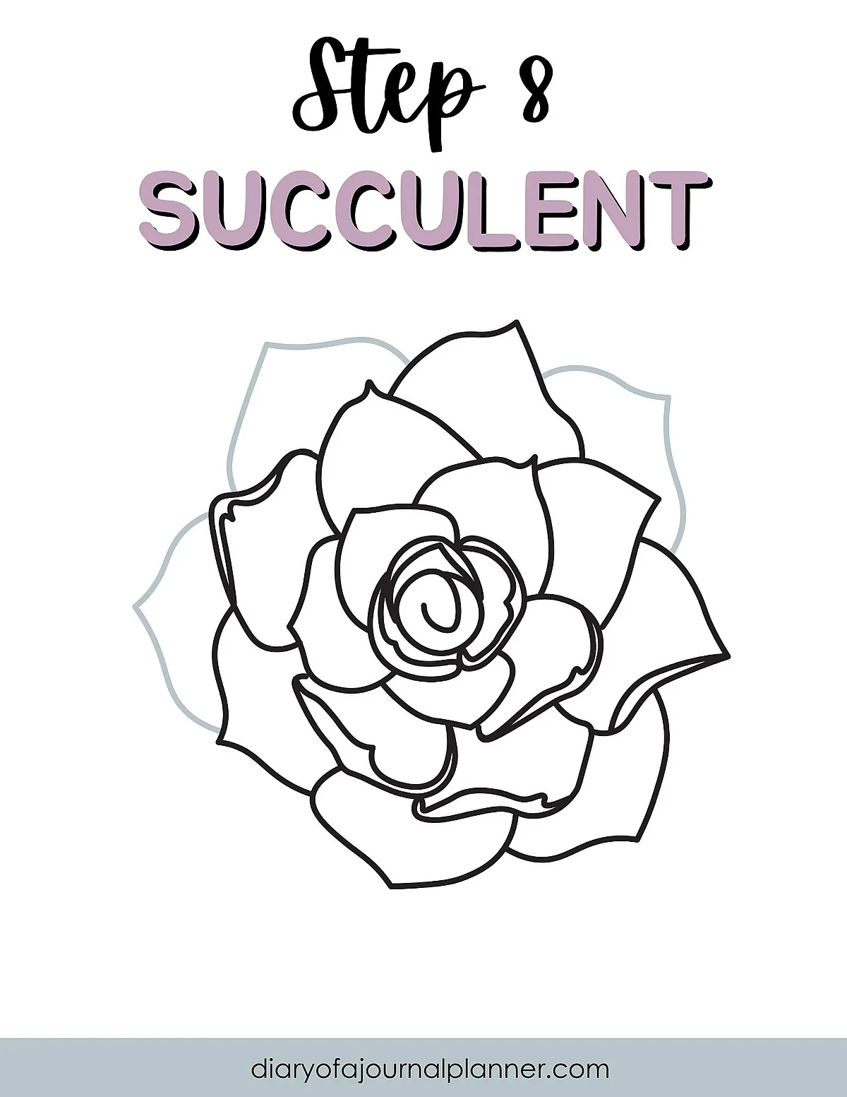 Step 8 guide to drawing a succulent, black outline illustration on white background, diaryofajournalplanner.com