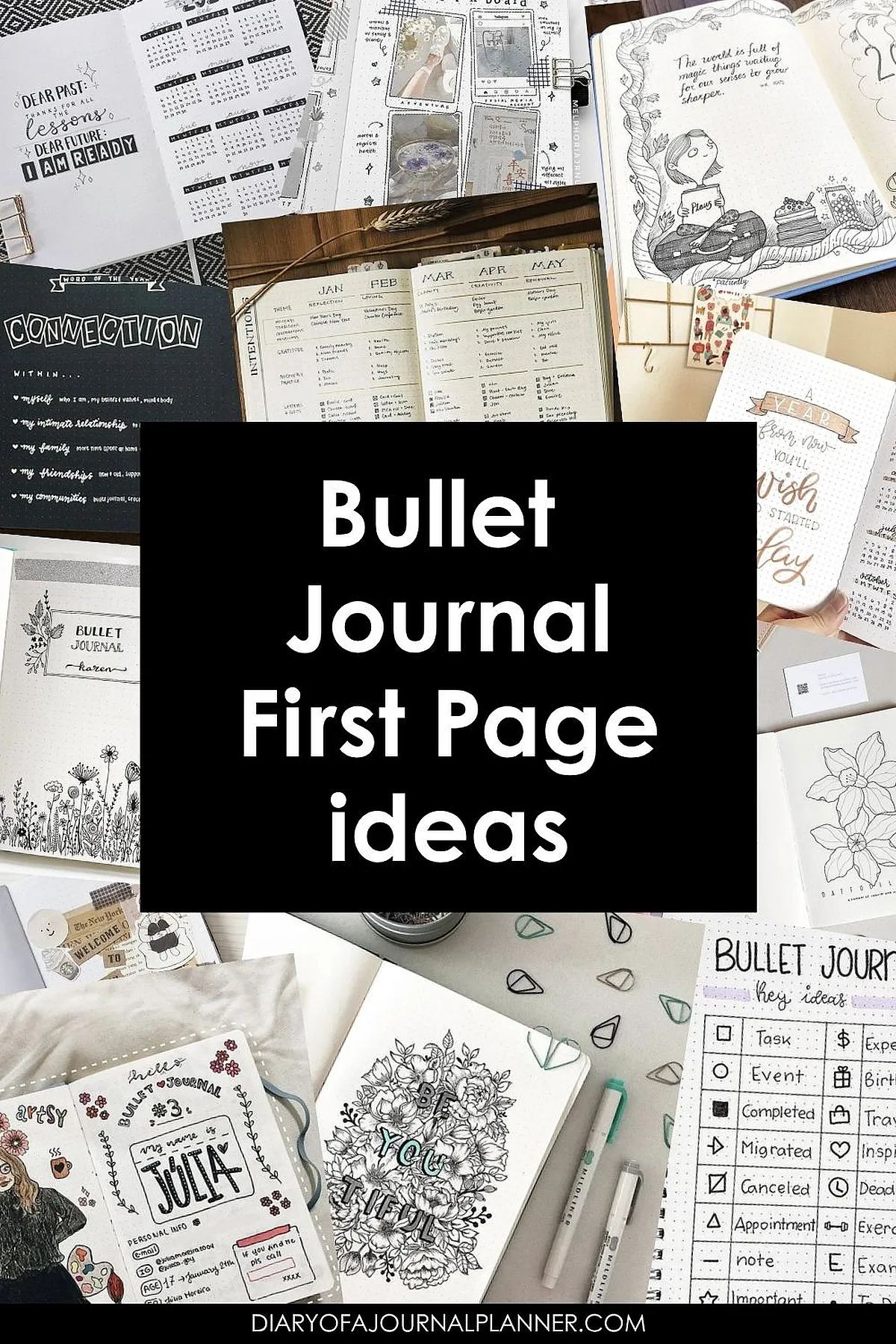 Creative bullet journal first page ideas for inspiration and organization.