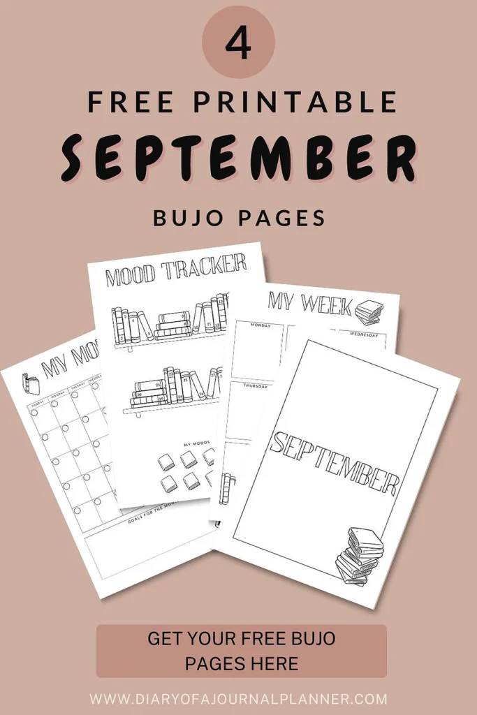 Free printable September bullet journal pages, including mood tracker and weekly planner templates.