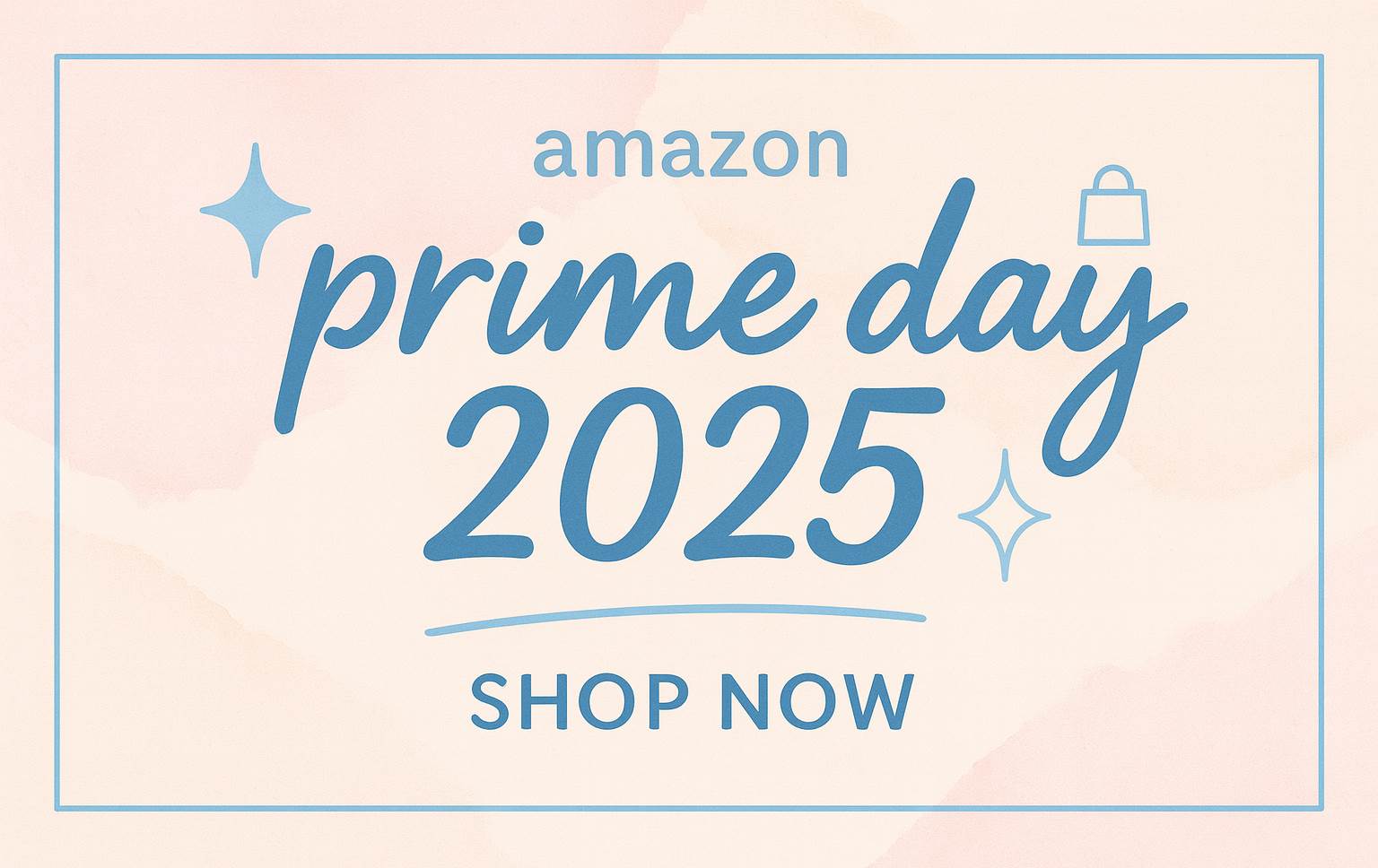 Amazon Prime Day 2025 event banner with Shop Now call-to-action on a pastel background.