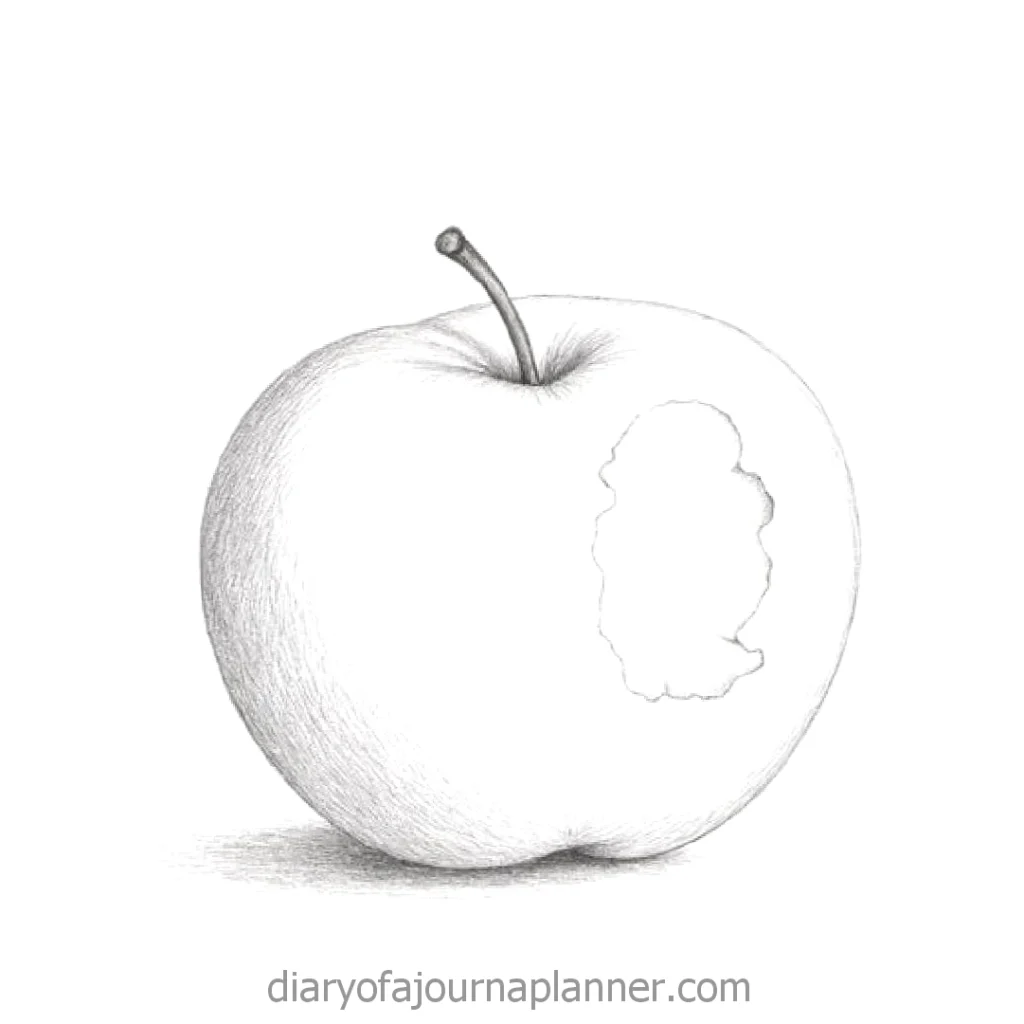 Pencil sketch of an apple with a bite mark, minimalist art style.