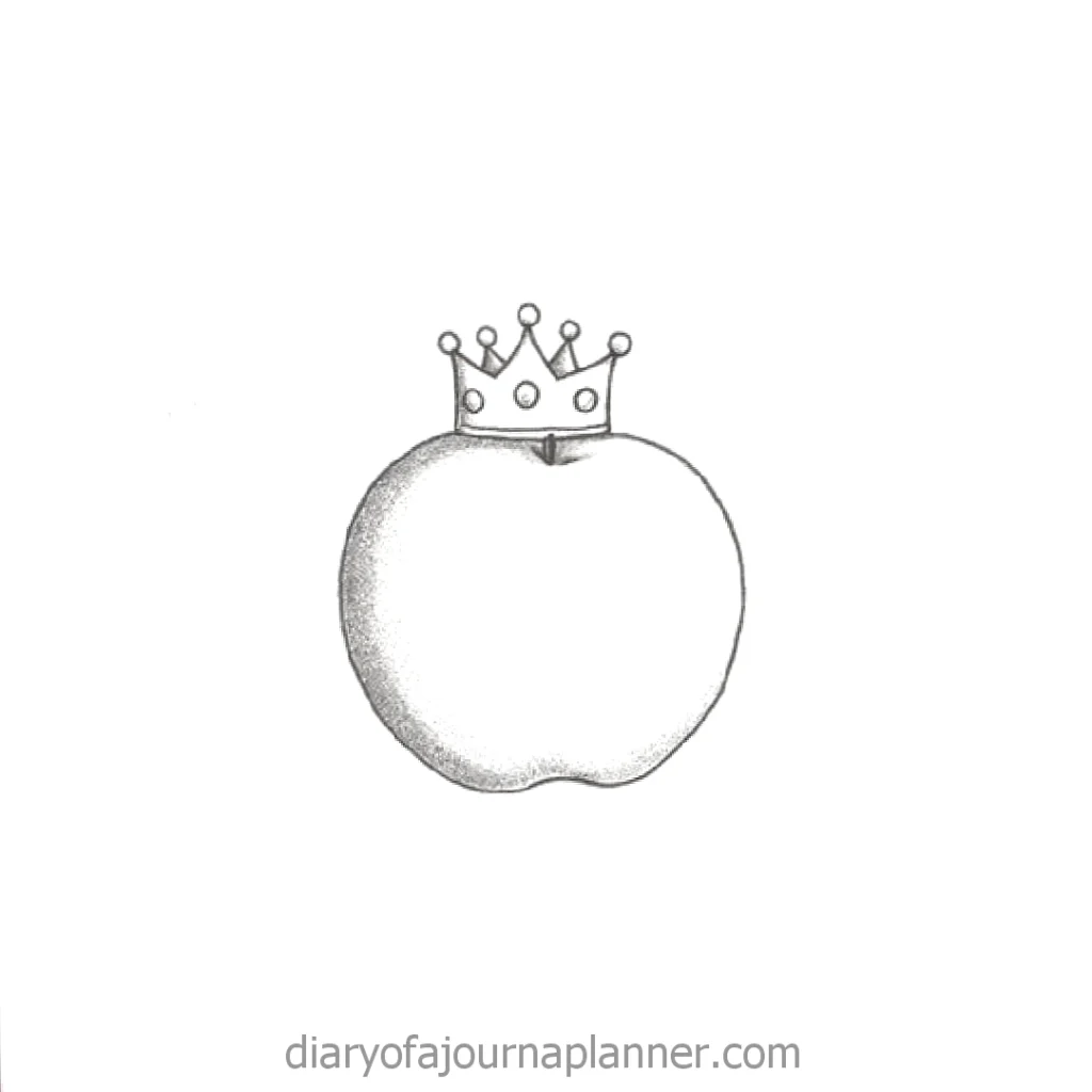 Illustration of an apple with a crown, symbolizing royalty and elegance in simplicity.