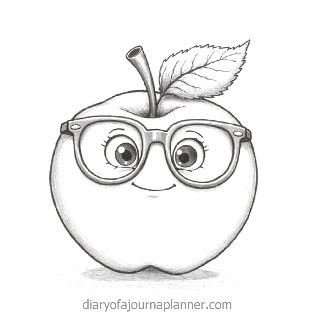 Cute apple with glasses and a smiling face illustration.