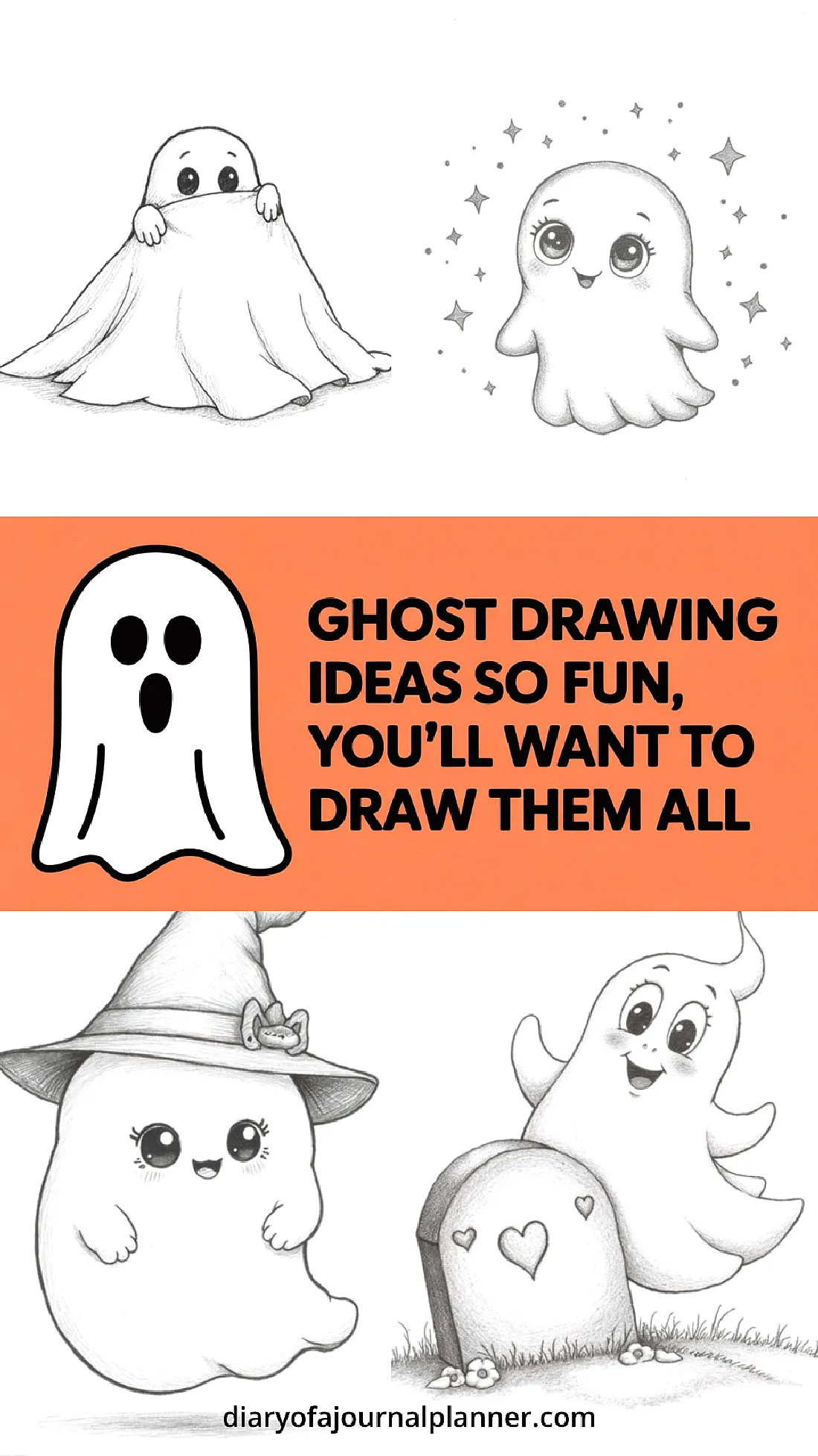 Cute ghost drawing ideas with hats and stars for fun sketching inspiration.