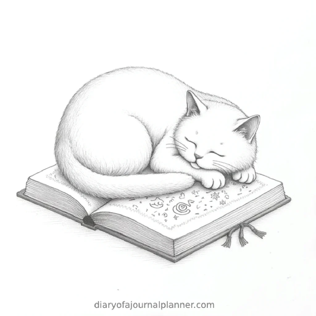 A cute cat napping on an open book, illustrating peaceful relaxation and love for reading.