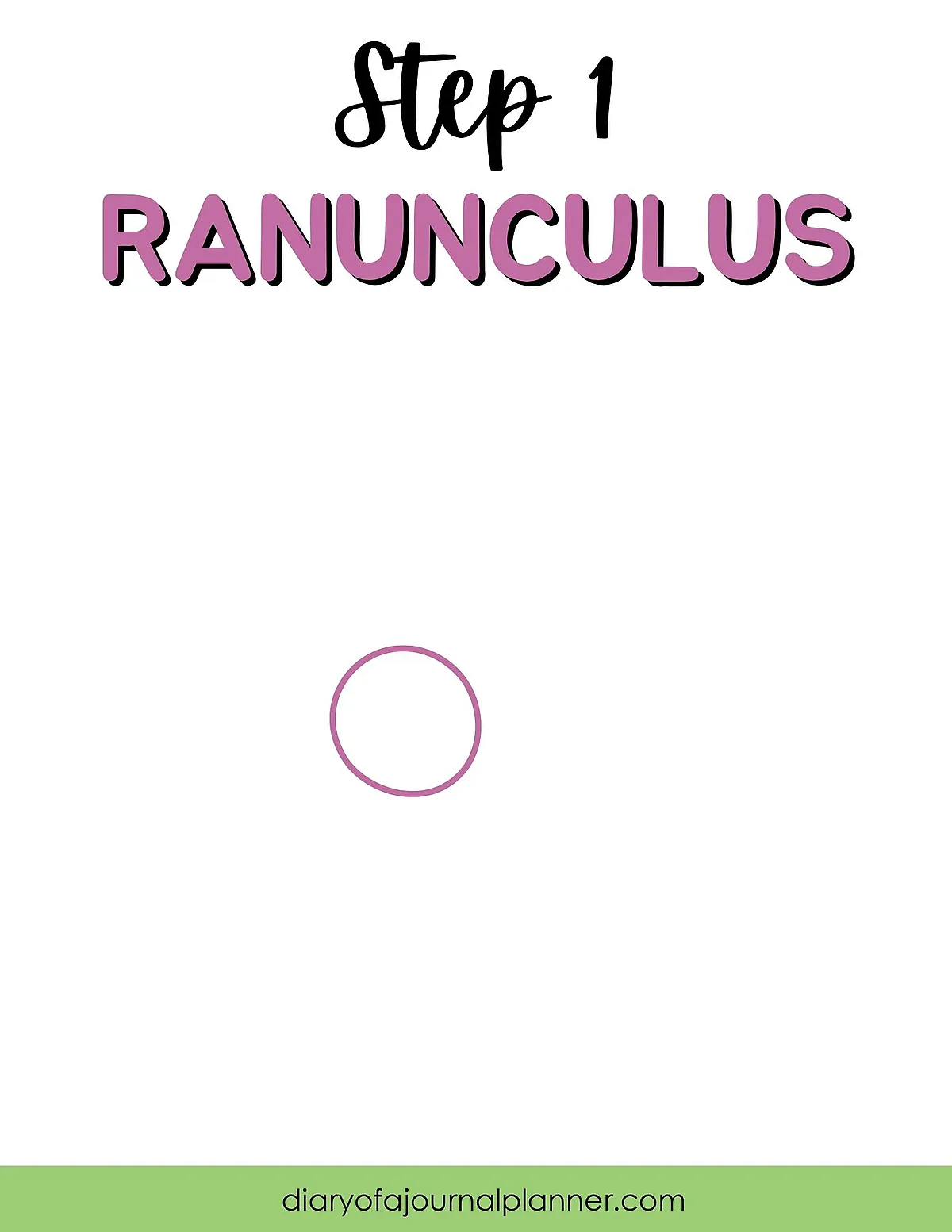 Step 1 of drawing a ranunculus: Start with a simple purple circle.
