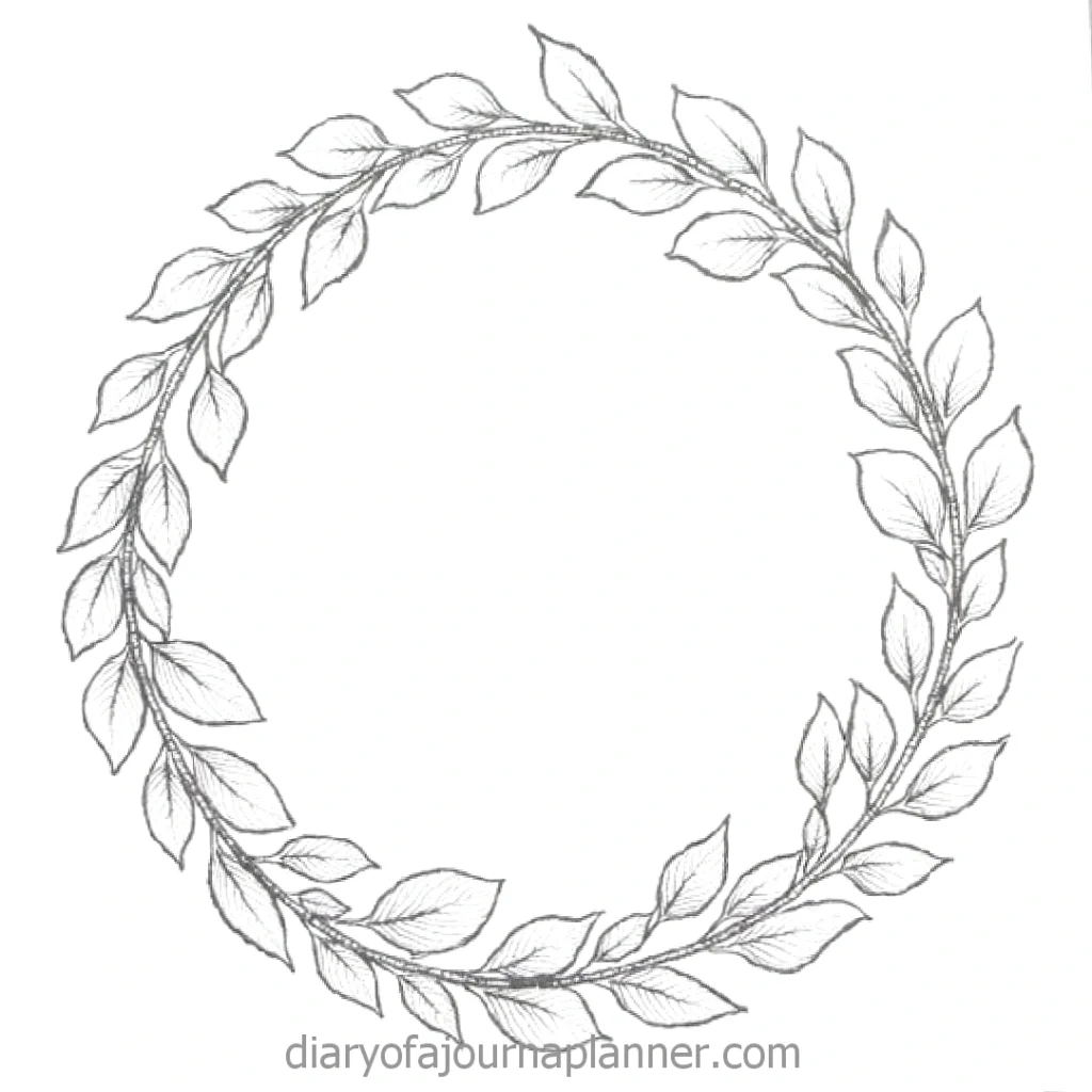 Hand-drawn circular leaf wreath illustration, perfect for wedding invitations or nature-themed designs.