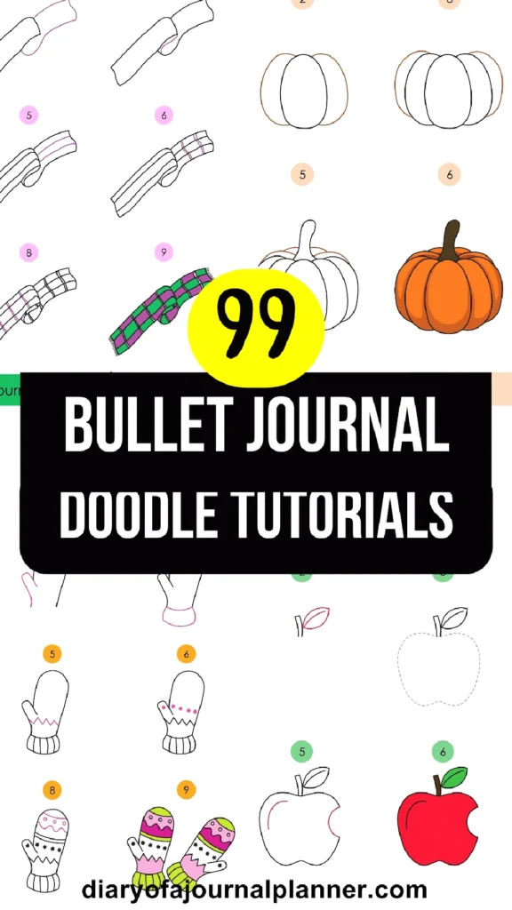 99 Bullet Journal Doodle Tutorials: Easy step-by-step guides for creative drawing ideas.