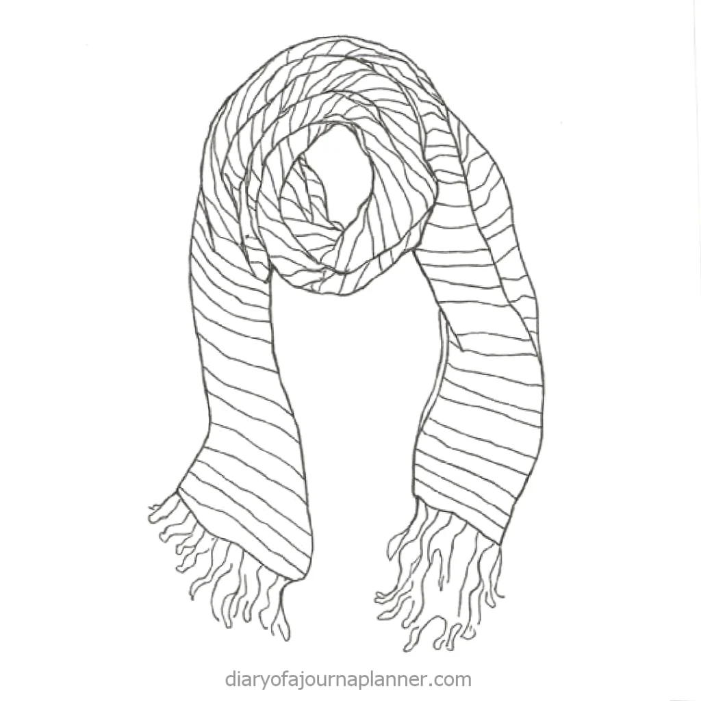 Illustration of a striped scarf with fringed edges, perfect for winter fashion and accessory design.