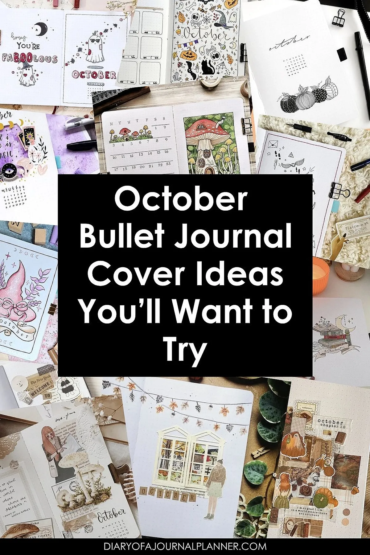 October bullet journal cover ideas with Halloween and autumn themes. Creative inspiration for your October planner.