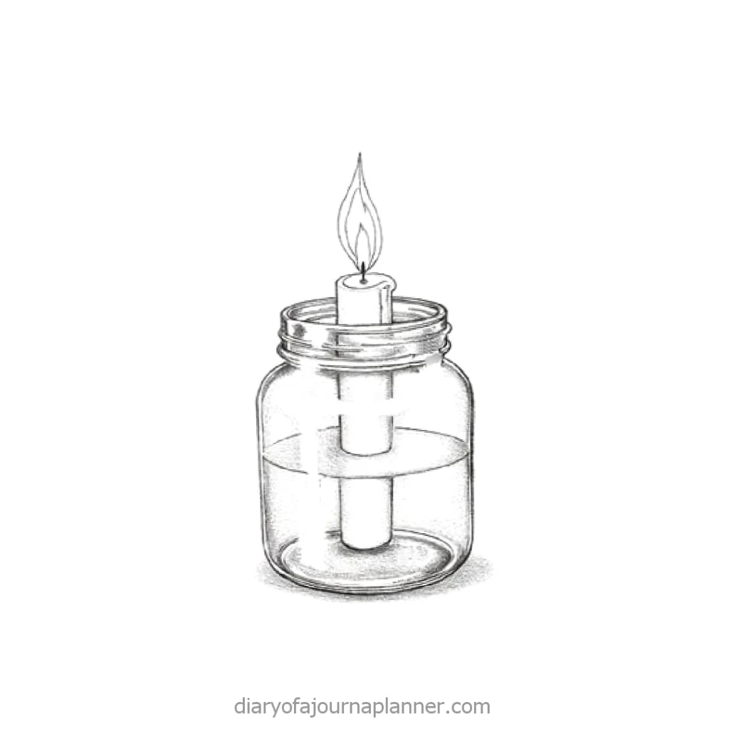Sketch of a jar with a floating candle, symbolic of peaceful ambiance and minimalist decor.