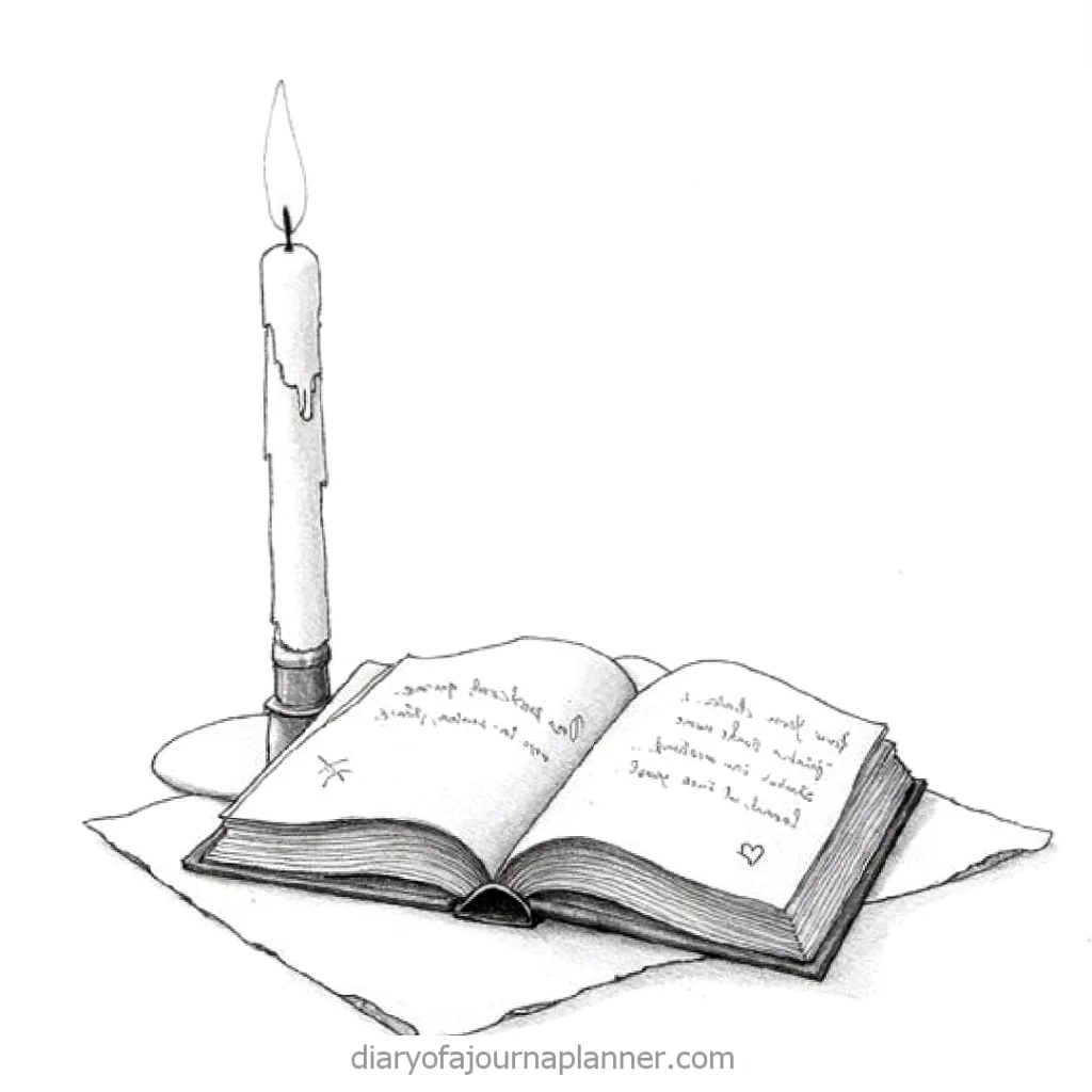 Illustration of an open book and a lit candle on a table, creating a cozy reading atmosphere.