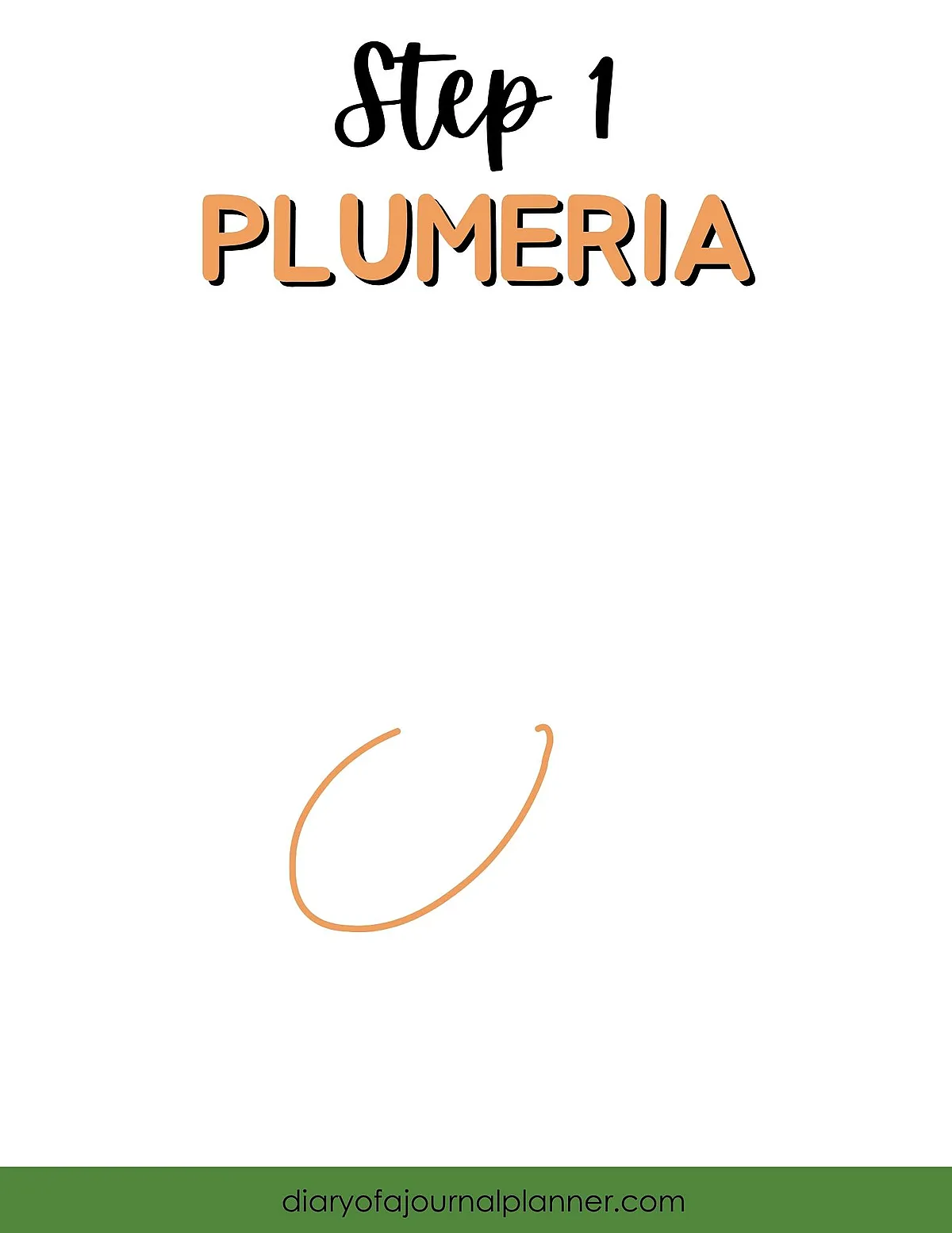 Step 1 of drawing a plumeria flower: Start with an oval shape for the petal guide.
