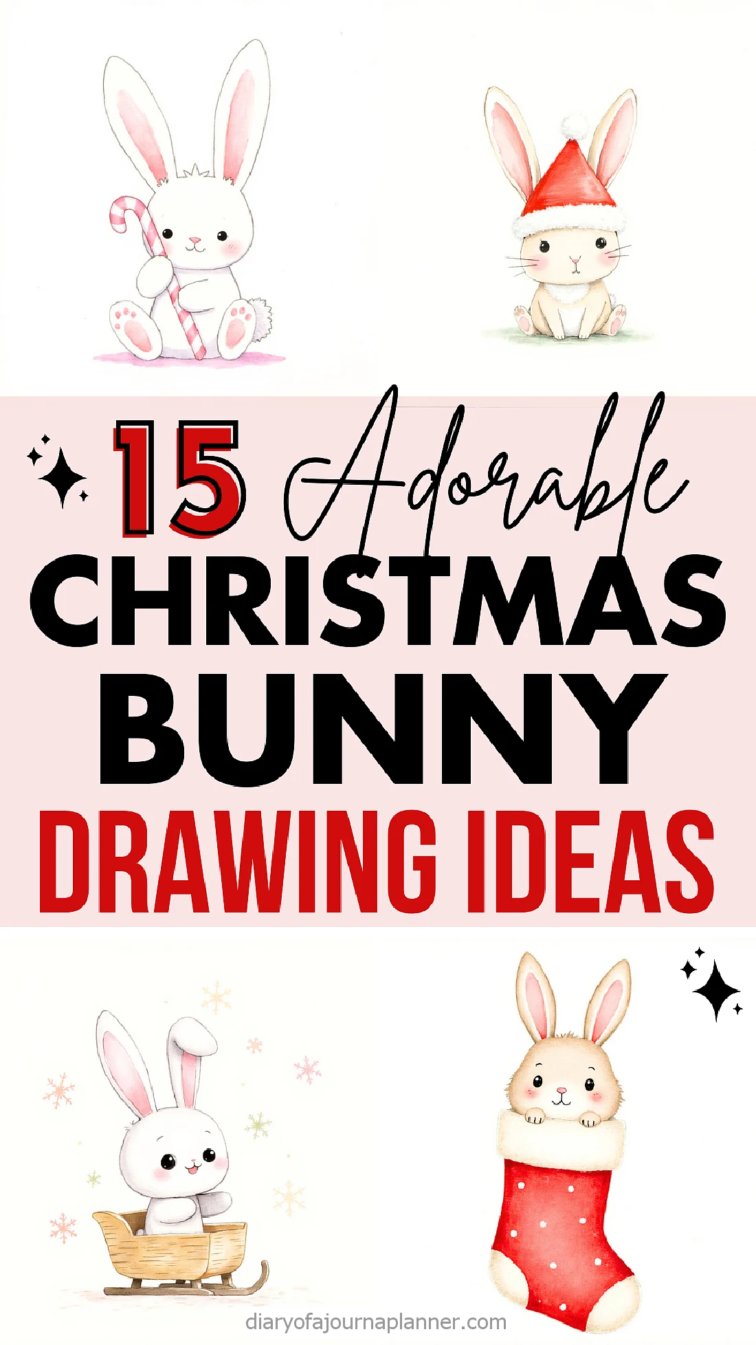 15 Adorable Christmas Bunny Drawing Ideas with cute bunnies in festive settings. Perfect for holiday inspiration.