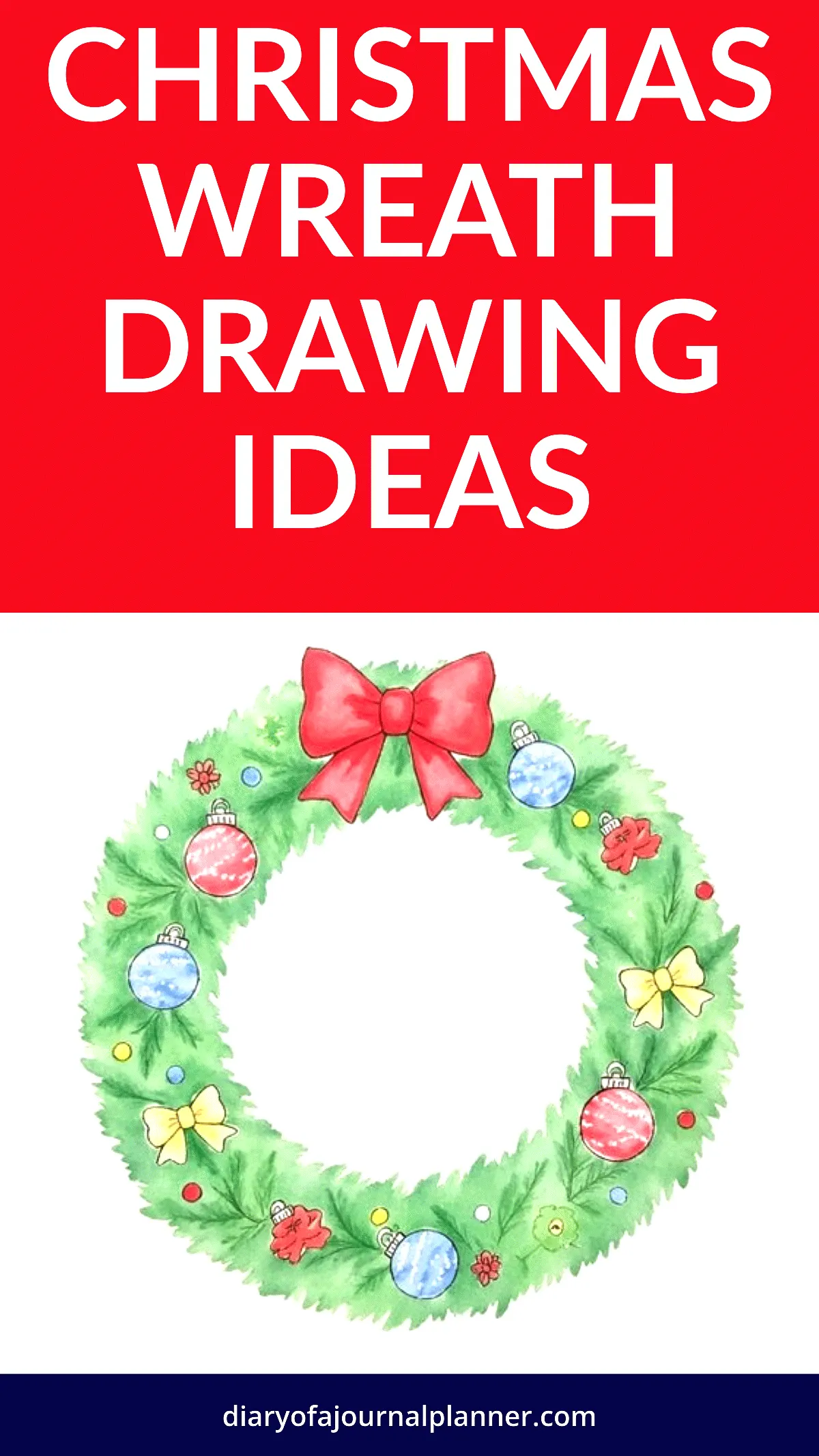 Festive Christmas wreath drawing ideas with red bow and ornaments - Creative holiday art inspiration.